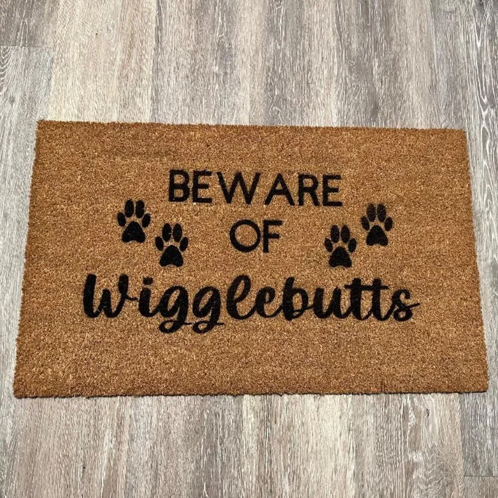 Beware of WIgglebutts decorative coir doormat